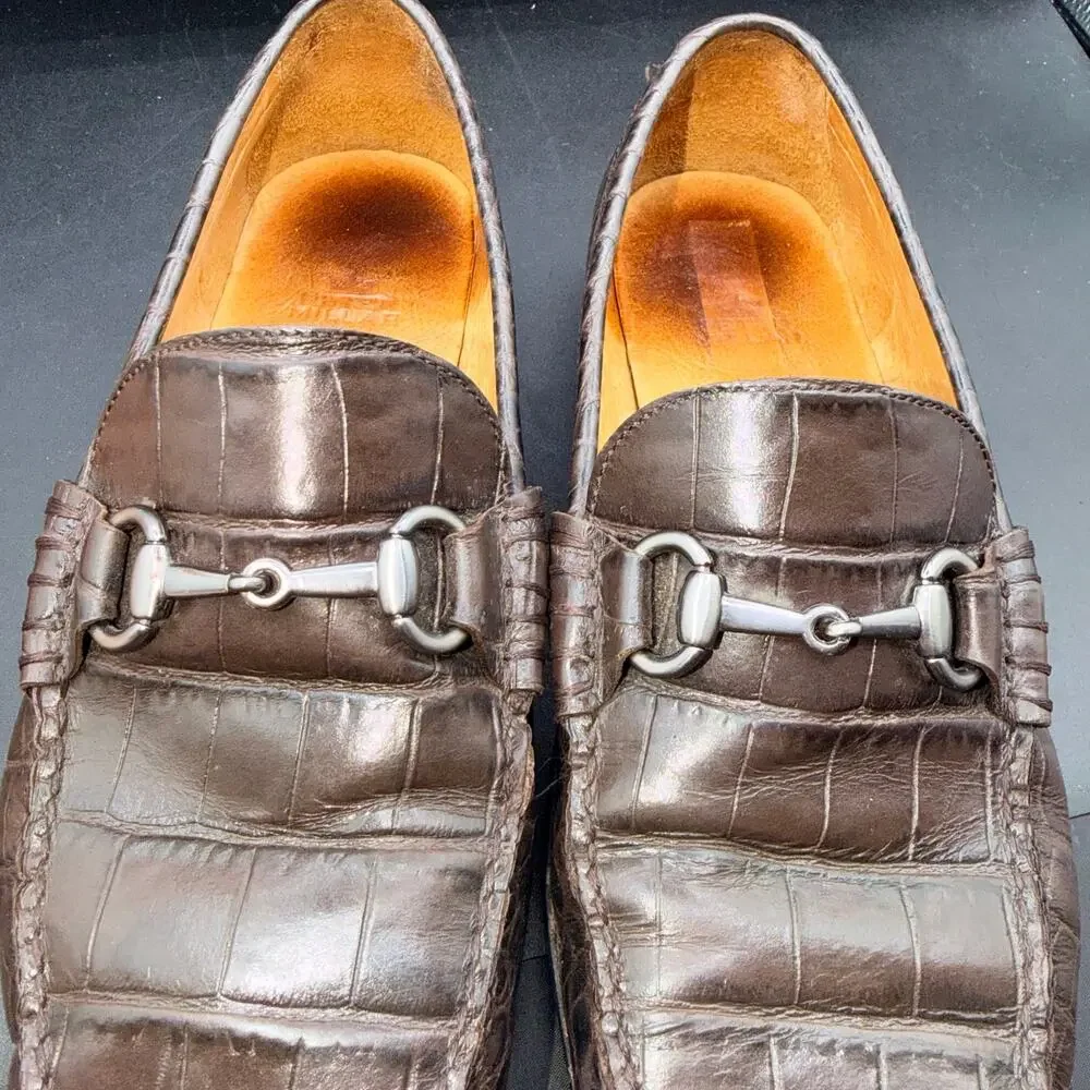 Peter Millar Brown Croc Embossed Bit Loafers Men’s 8.5M Made In Brazil